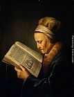 Reading a Book Paintings - Old Woman Reading a Lectionary by Gerrit Dou